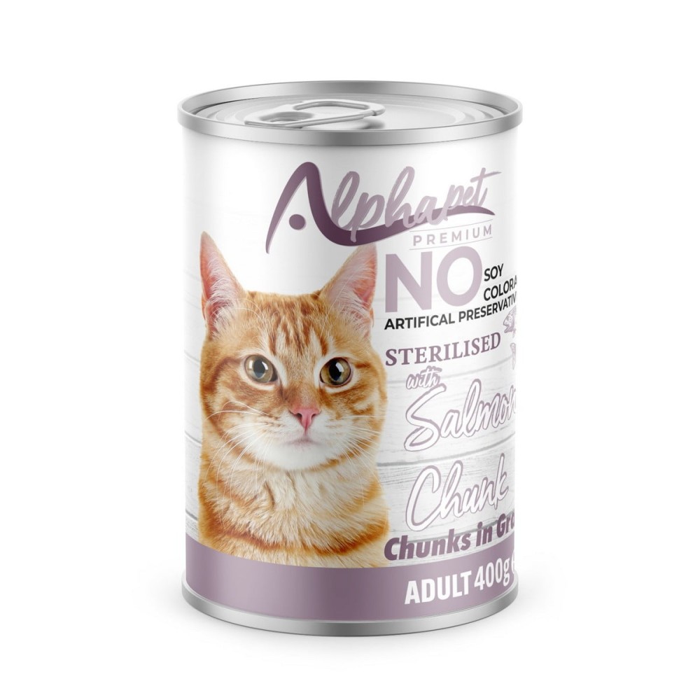 Alphapet Premium Κονσέρβα 400gr για Στειρωμένες Γάτες με Σολομό σε Σάλτσα (Chunks in Gravy)