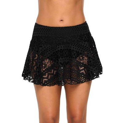 Angelsin γυναικείο κάτω μέρος μαγιό μπικίνι με μίνι φούστα από δαντέλα μαύρο 1 τεμ