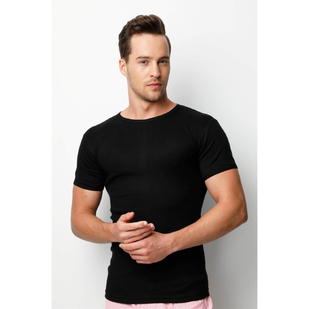 Ανδρικό φανελάκι κοντομάνικο slim fit t-shirt 100% βαμβάκι Μαύρο 1 τεμ