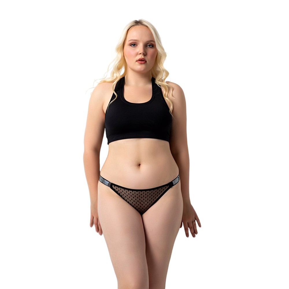Μεγάλο μέγεθος Γυναικείο κιλοτάκι bikini με δαντέλα και πετρούλες μαύρο 2 τεμ