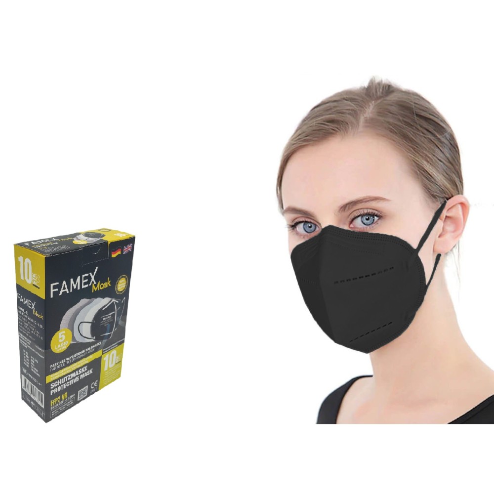 Μάσκα προστασίας Famex Poli FFP2 μισού προσώπου με φιλτράρισμα 10 τμχ Μαύρη