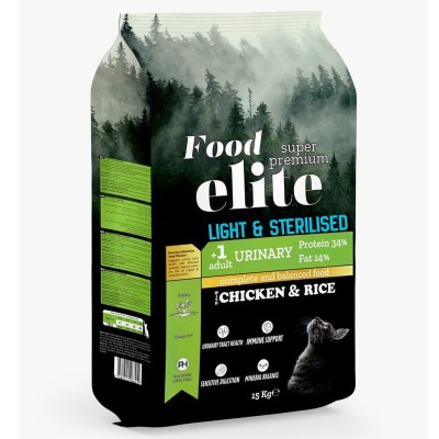Food Elite Super Premium 15kg Ξηρά Τροφή Light για Ενήλικες Στειρωμένες Γάτες με Κοτόπουλο και Ρύζι Food Elite Super Premium 15kg Ξηρά Τροφή Light για Ενήλικες Στειρωμένες Γάτες με Κοτόπουλο και Ρύζι