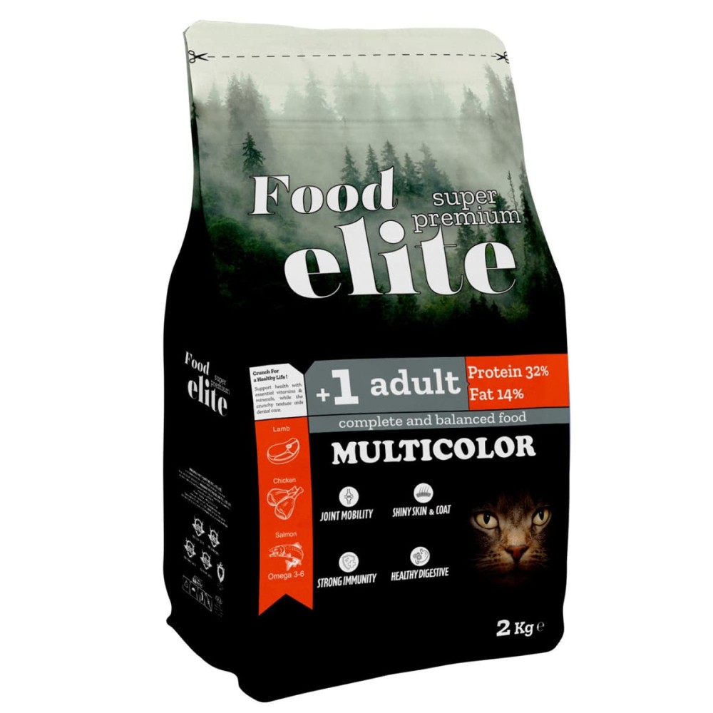 Food Elite Super Premium  Multicolor 2kg Ξηρά Τροφή για Ενήλικες Γάτες με Αρνί, Κοτόπουλο και Σολομό