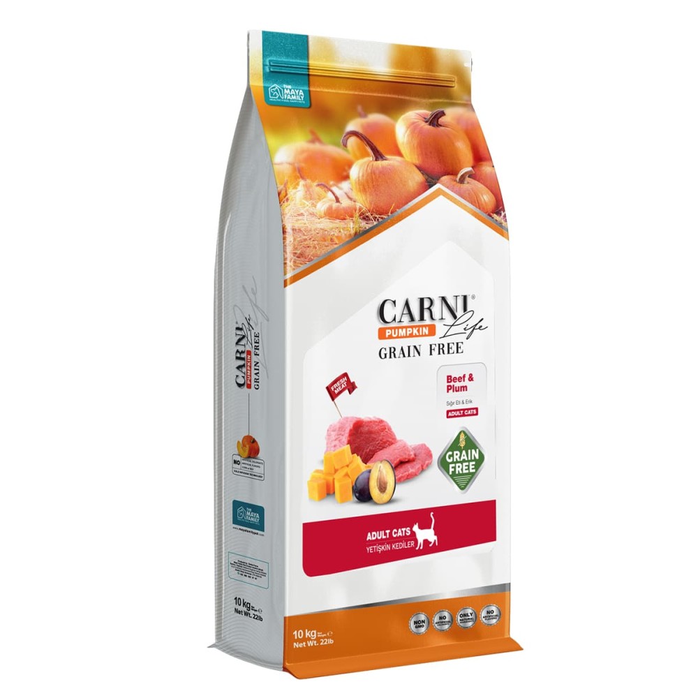 Maya Family Carni Life Pumpkin Grain Free 10kg Ξηρά Τροφή για Ενήλικες Γάτες με Μοσχάρι και Δαμάσκηνο