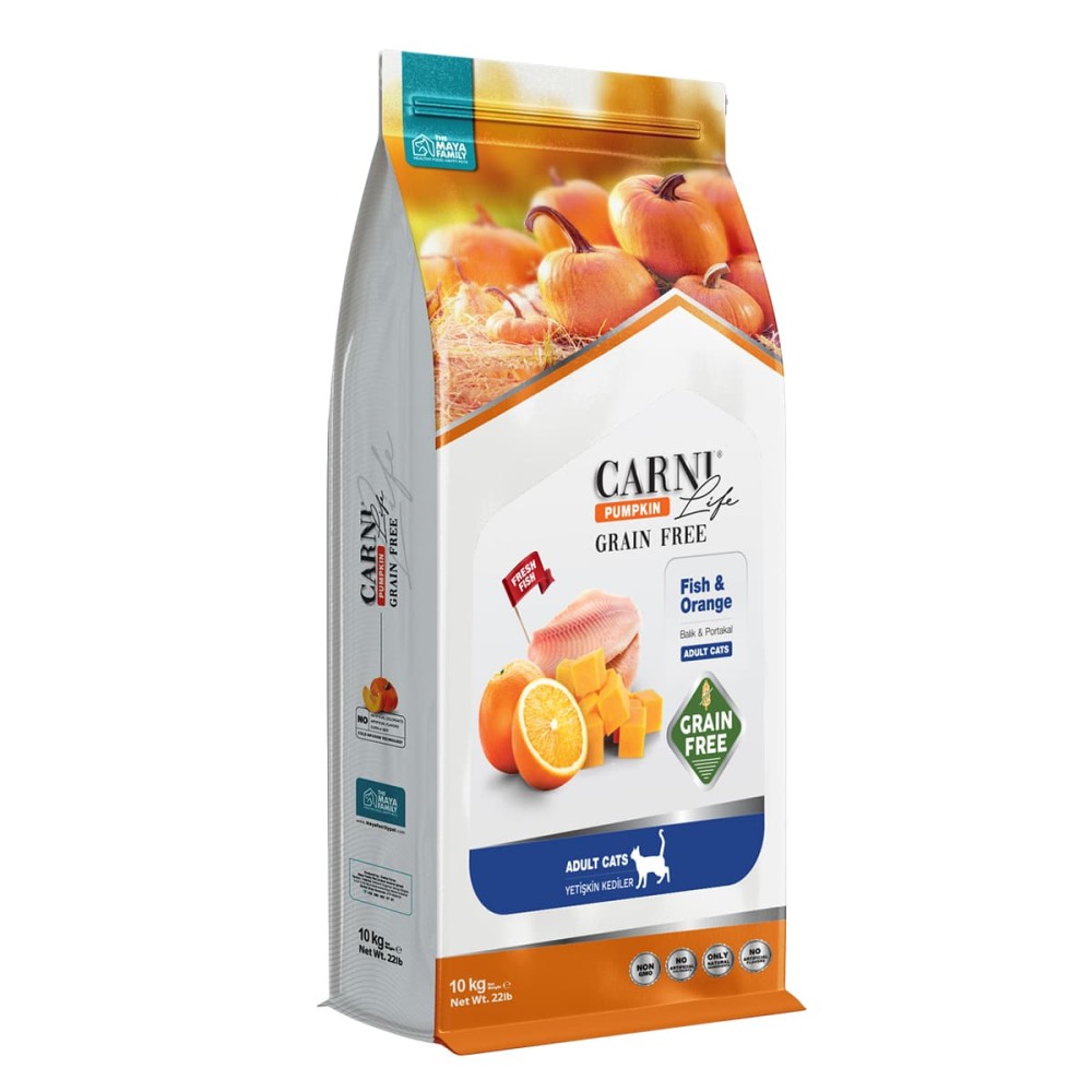 Maya Family Carni Life Pumpkin Grain Free 10kg Ξηρά Τροφή για Ενήλικες Γάτες με Ψάρι και Πορτοκάλι