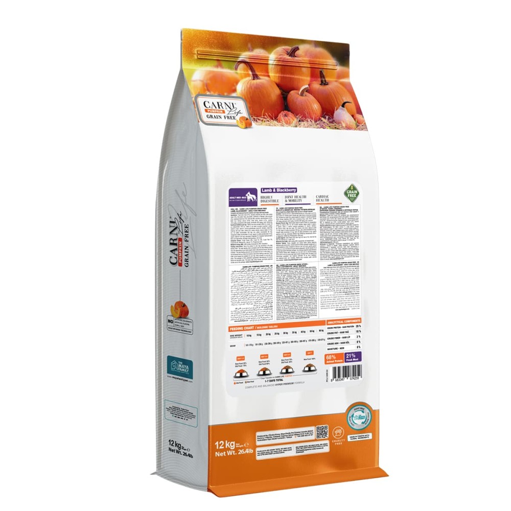 Maya Family Carni Life Pumpkin Grain Free 12kg Ξηρά Τροφή για Ενήλικους Σκύλους με Αρνί και Μύρτιλο