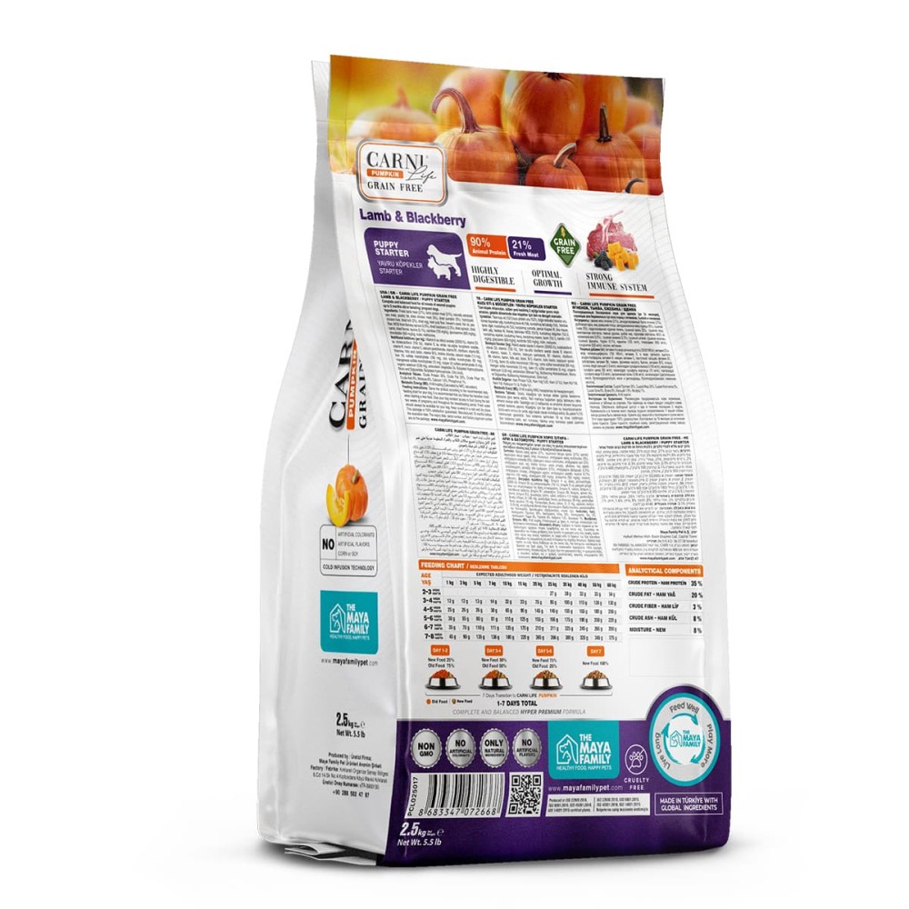 Maya Family Carni Life Pumpkin Grain Free 2.5kg Ξηρά Τροφή για Κουτάβια με Αρνί και Μύρτιλο