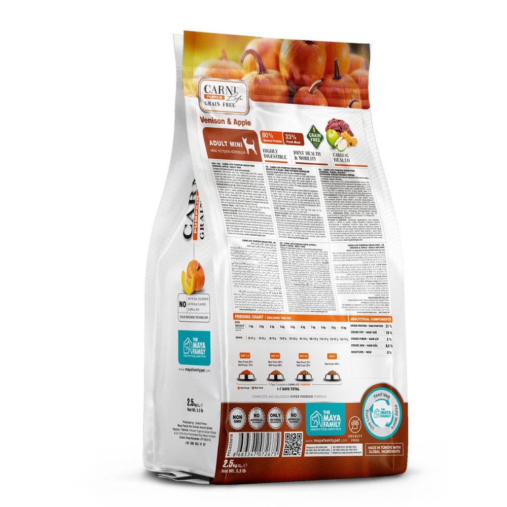 Maya Family Carni Life Pumpkin Grain Free 2.5kg Ξηρά Τροφή για Ενήλικους Σκύλους Μίνι με Ελάφι και Μήλο