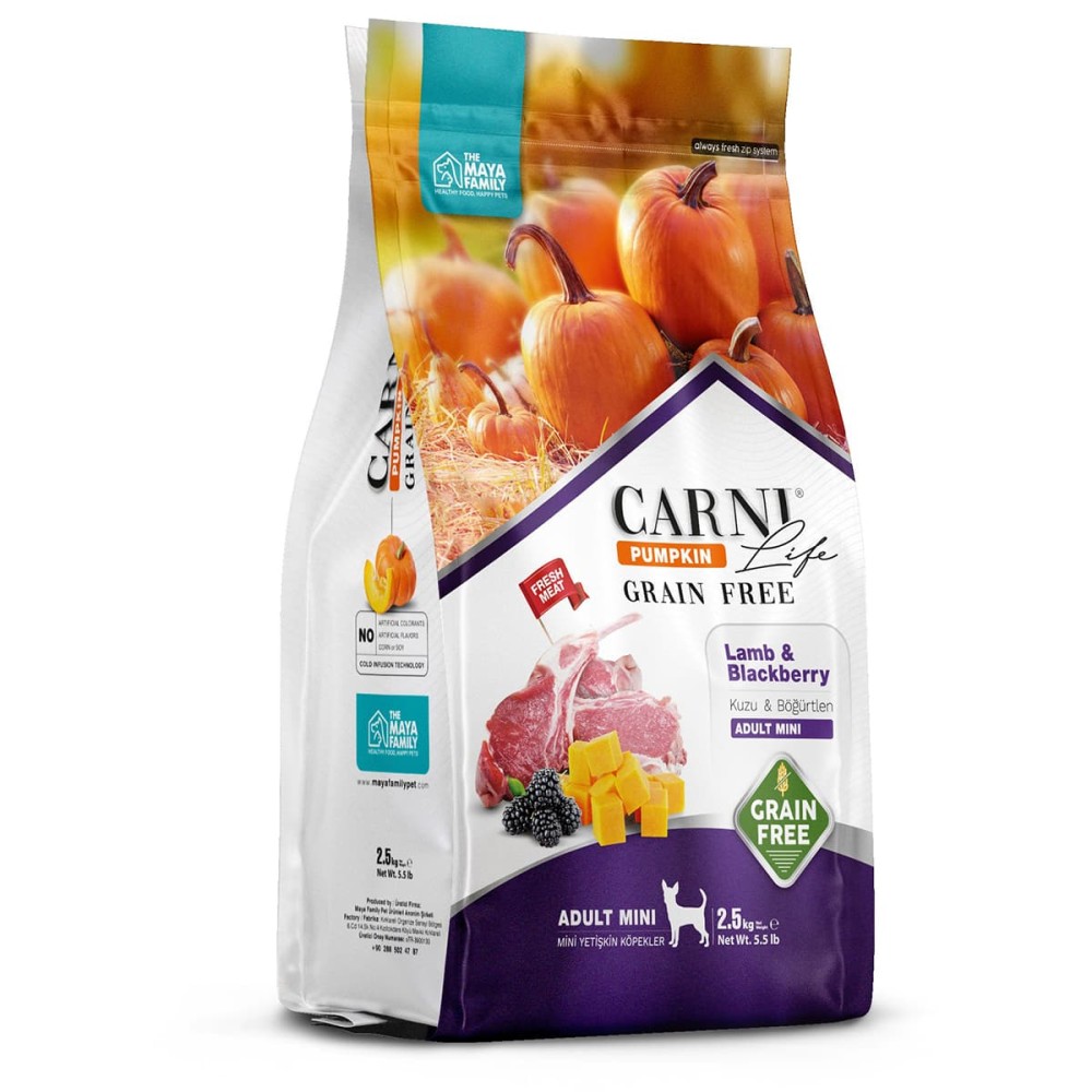 Maya Family Carni Life Pumpkin Grain Free 2.5kg Ξηρά Τροφή Για Ενήλικους Σκύλους Μίνι με Αρνί και Μύρτιλο