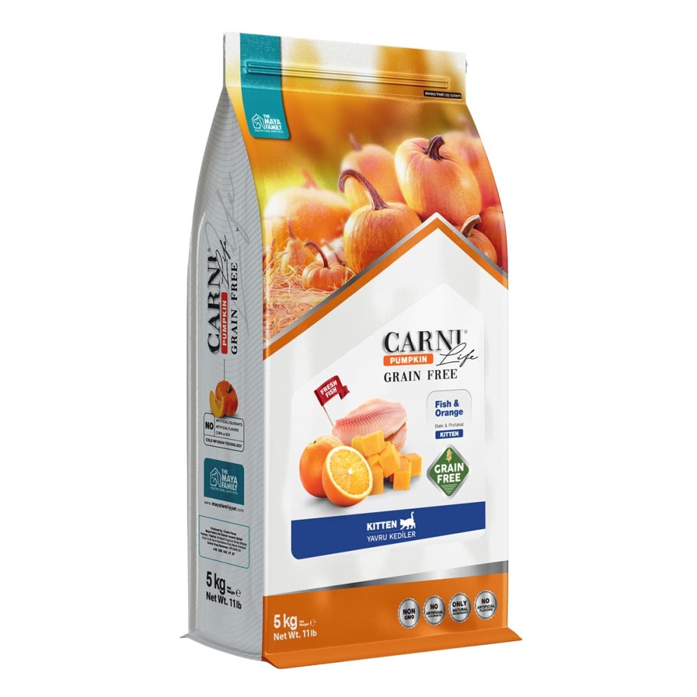 Maya Family Carni Life Pumpkin Grain Free 5kg Ξηρά Τροφή για Γατάκια με Ψάρι και Πορτοκάλι