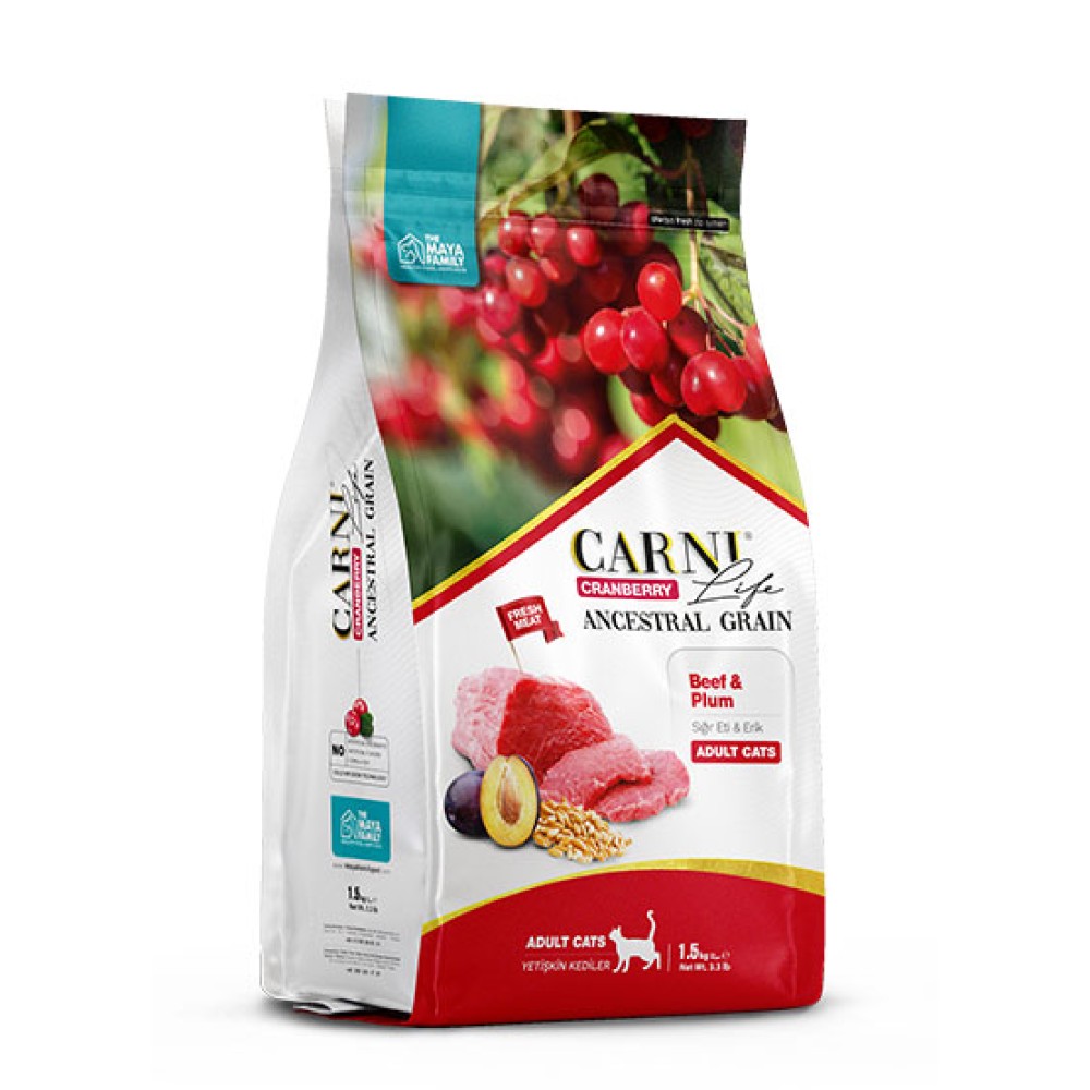 Maya Family Carni Life Cranberry 1.5kg ξηρά τροφή για ενήλικες γάτες με μοσχάρι και δαμάσκηνο