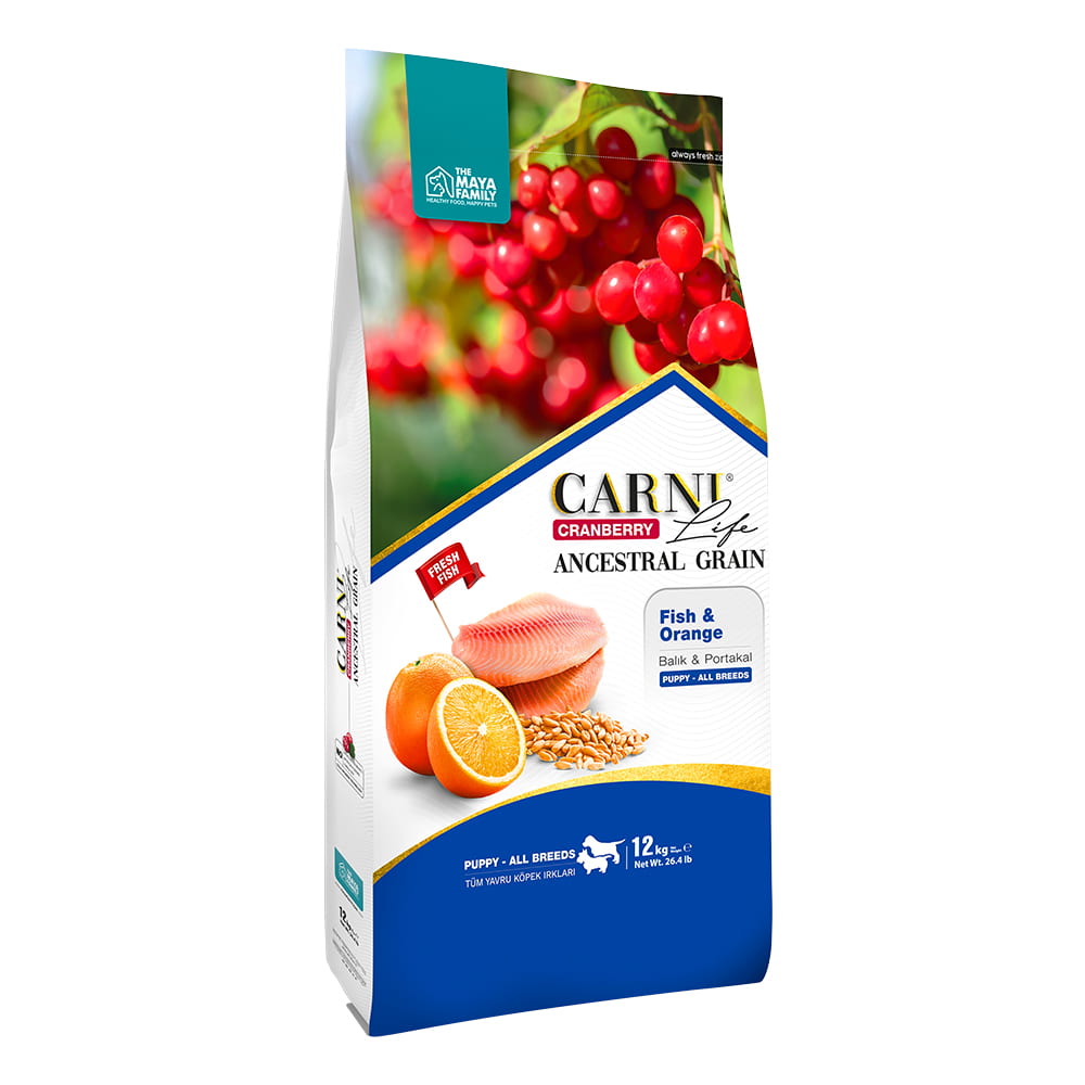 Maya Family Carni Life Cranberry 12kg ξηρά τροφή για κουτάβια με ψάρι και πορτοκάλι