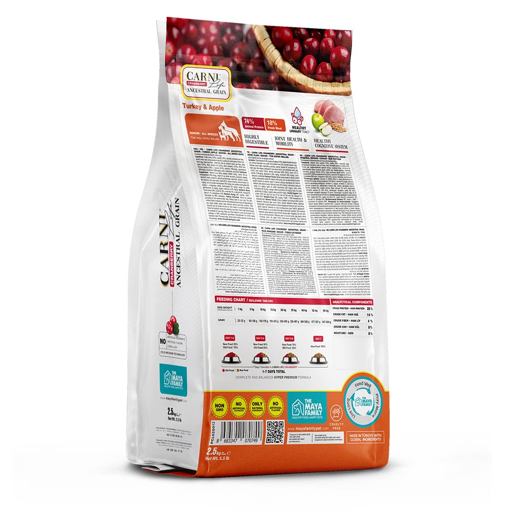 Maya Family Carni Life Cranberry 12kg ξηρά τροφή για senior σκύλους με γαλοπούλα και μήλο