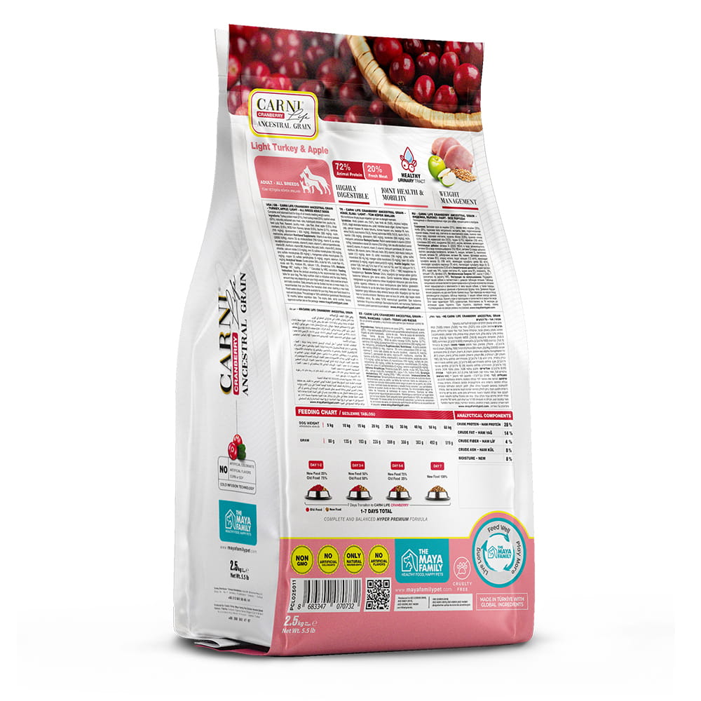 Carni Life Cranberry Ancestral Grain Ενήλικος σκύλος γαλοπούλα μήλο light 2.5kg