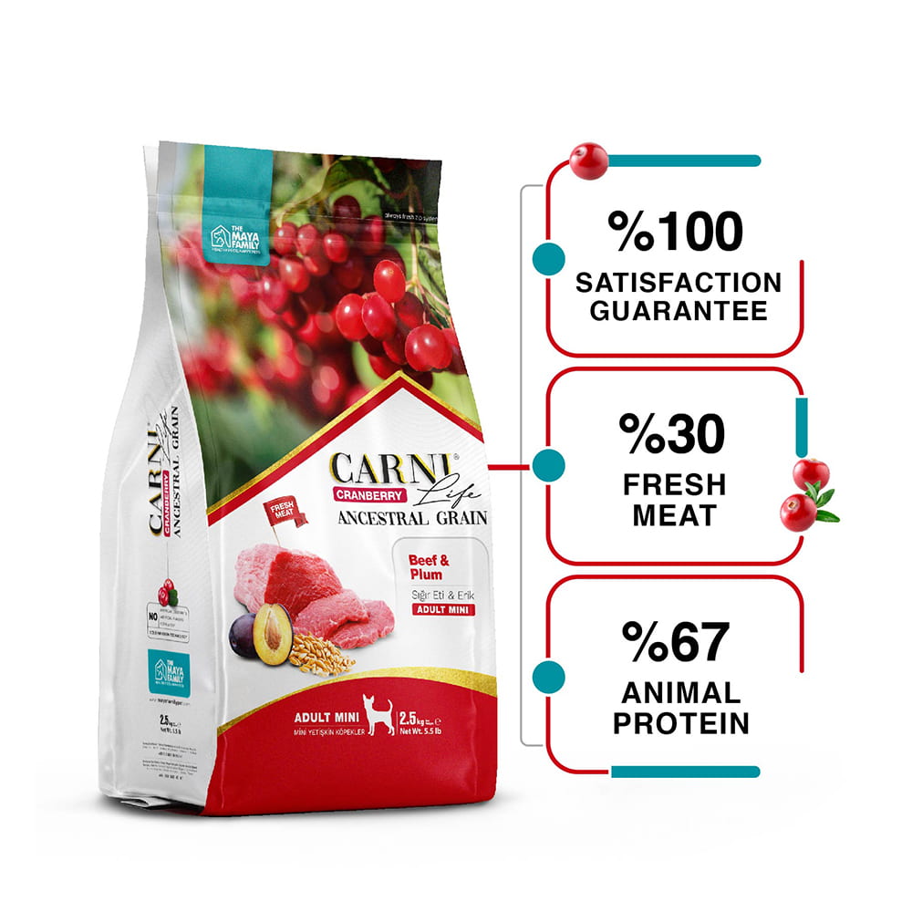 Maya Family Carni Life Cranberry 2.5kg ξηρά τροφή για ενήλικους μικρόσωμους σκύλους με μοσχάρι και δαμάσκηνο