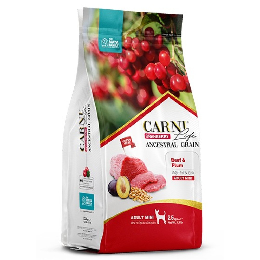 Maya Family Carni Life Cranberry 2.5kg ξηρά τροφή για ενήλικους μικρόσωμους σκύλους με μοσχάρι και δαμάσκηνο