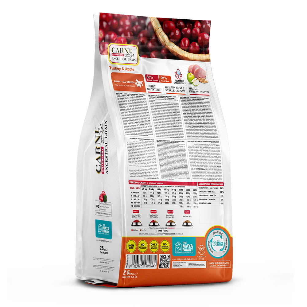 Maya Family Carni Life Cranberry 2.5kg ξηρά τροφή για κουτάβια με γαλοπούλα και μήλο