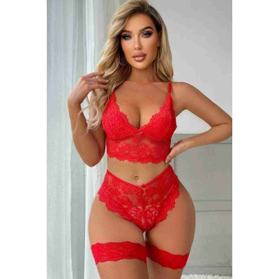 Merry See Sexy γυναικείο σετ εσωρούχων με καλτσοδέτες Κόκκινο