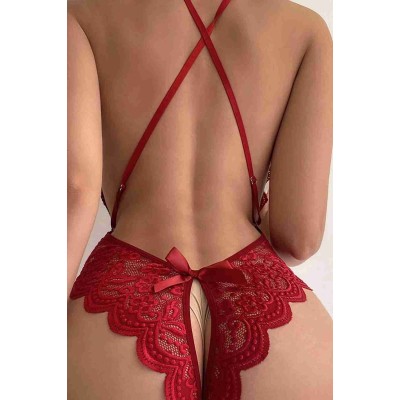 Merry See Sexy ολόσωμο εσώρουχο κορμάκι από δαντέλα με άνοιγμα εμπρός Κόκκινο Merry See Sexy ολόσωμο εσώρουχο κορμάκι από δαντέλα με άνοιγμα εμπρός Κόκκινο