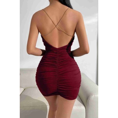 Merry See Sexy mini φόρεμα με χρυσή αλυσίδα Μπορντό