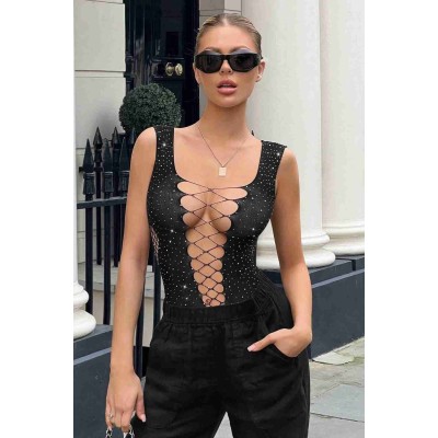 Merry See Sexy διχτυωτό κορμάκι με στρας και βαθύ ντεκολτέ Μαύρο Merry See Sexy διχτυωτό κορμάκι με στρας και βαθύ ντεκολτέ Μαύρο