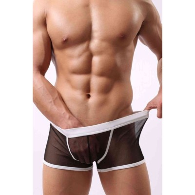 Merry See sexy ανδρικό μπόξερ με διαφάνεια και λευκές λεπτομέρειες μαύρο