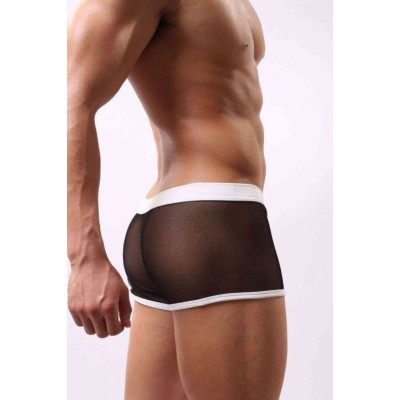 Merry See sexy ανδρικό μπόξερ με διαφάνεια και λευκές λεπτομέρειες μαύρο