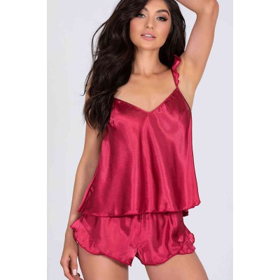 Merry See γυναικεία πιτζάμα από σατέν top με τιράντες και σορτσάκι κόκκινο 1 σετ Merry See γυναικεία πιτζάμα από σατέν top με τιράντες και σορτσάκι κόκκινο 1 σετ