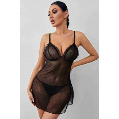 Merry See Κομψό Σετ Νυχτικό από Τούλι Μαύρο Merry See Κομψό Σετ Νυχτικό από Τούλι Μαύρο