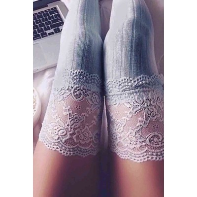 Merry See Πλεκτές γυναικείες κάλτσες με δαντέλα πάνω από το γόνατο γκρι 1 ζεύγος Merry See Πλεκτές γυναικείες κάλτσες με δαντέλα πάνω από το γόνατο γκρι 1 ζεύγος