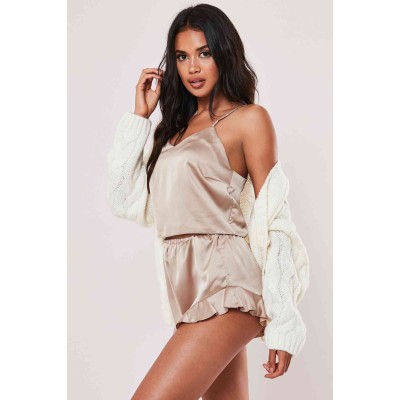 Merry See Σετ γυναικεία πιτζάμα σατέν top με τιράντες και σορτσάκι μπεζ Merry See Σετ γυναικεία πιτζάμα σατέν top με τιράντες και σορτσάκι μπεζ
