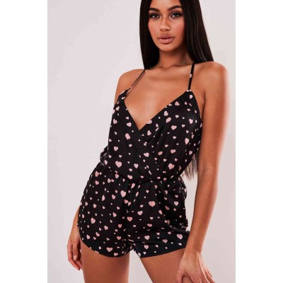Merry See σετ γυναικείας πιτζάμας top και σορτσάκι με δαντέλα και καρδούλες μαύρο 1 σετ Merry See σετ γυναικείας πιτζάμας top και σορτσάκι με δαντέλα και καρδούλες μαύρο 1 σετ
