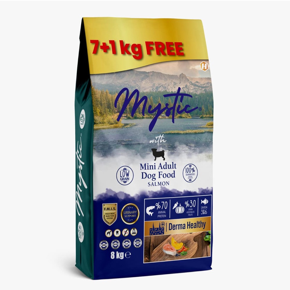 Mystic Low Grain 7+1kg Ξηρά Τροφή για Ενήλικους Σκύλους Μίνι με Σολομό