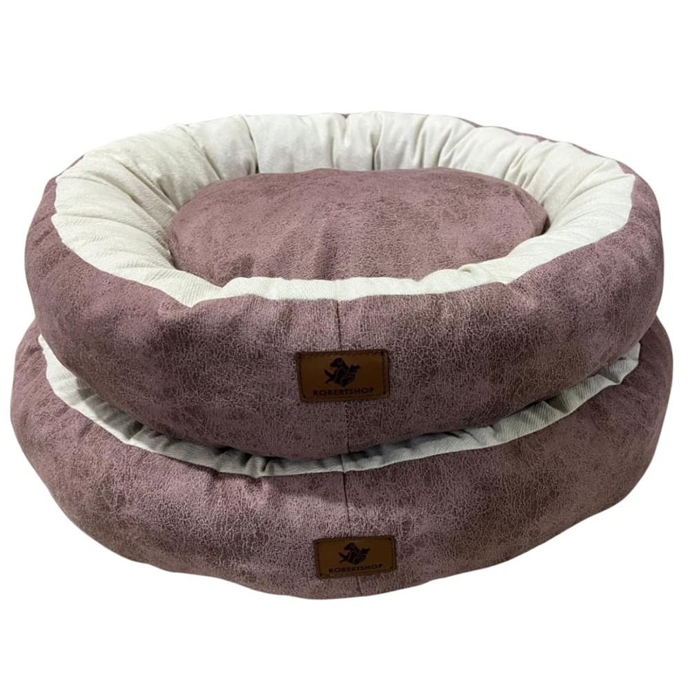 Robert Shop Collection Σετ Κρεβατιών Κατοικιδίων Στρογγυλό Μωβ-Κρεμ 2τμχ