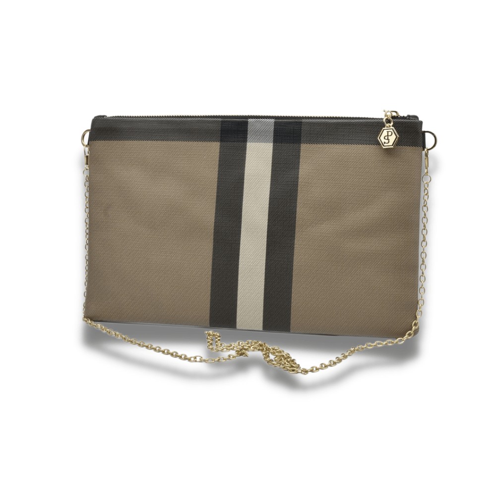 Silver Polo Καφέ Clutch τσάντα μονής θήκης με μοτίβο καρό