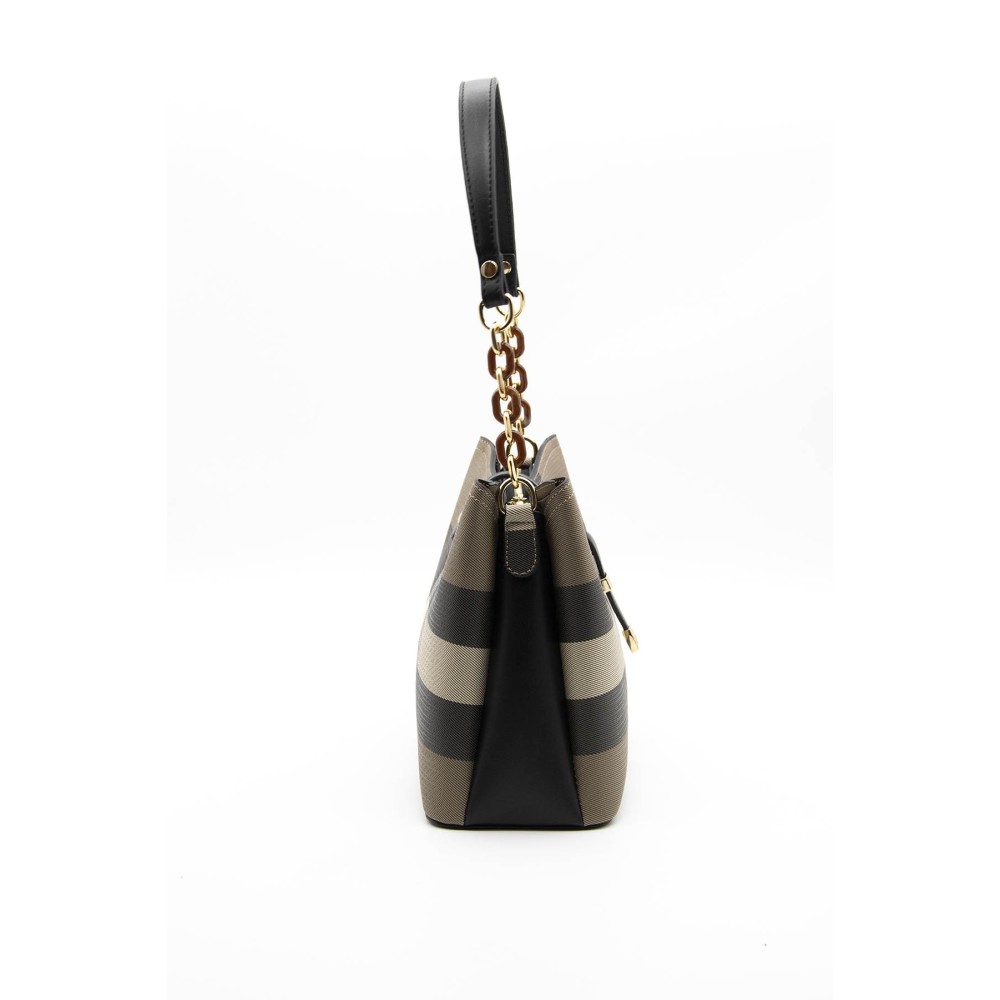 Silver Polo Καφέ Μαύρη Γυναικεία τσάντα ώμου με χρυσό μαγνητικό κούμπομα