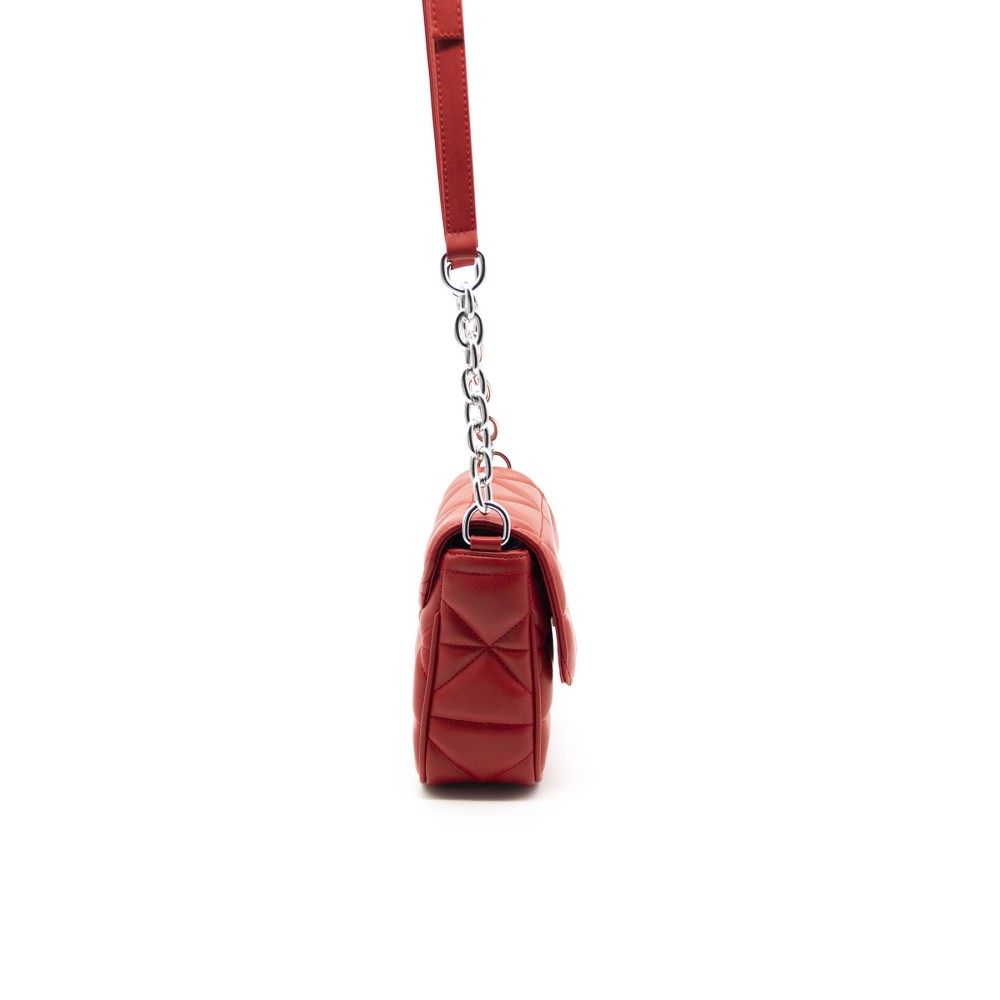 Silver Polo Κόκκινο Γυναικεία Τσάντα χιαστί μονής θήκης με τριγωνικό μοτίβο