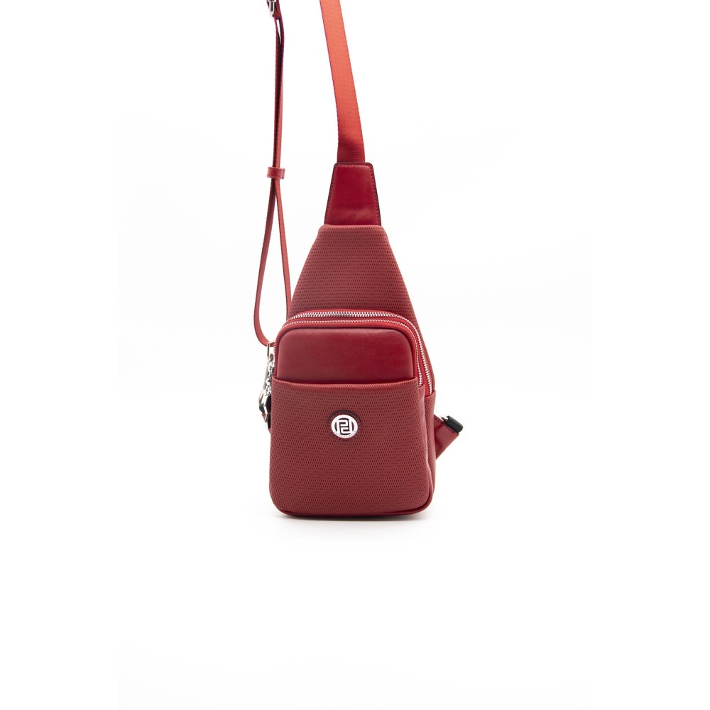 Silver Polo Κόκκινο Γυναικεία Τσάντα Freebag μεταλλικό φερμουάρ και με δύο θήκες