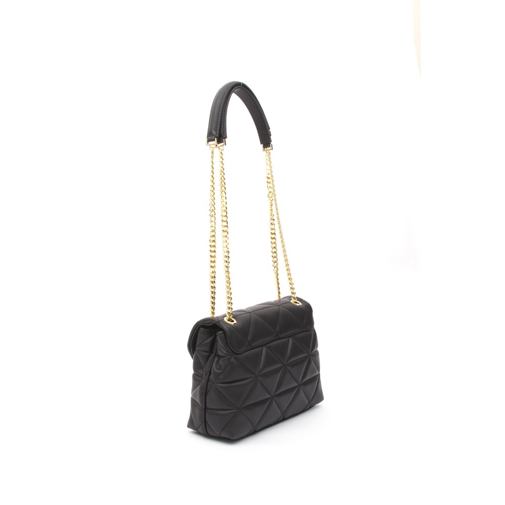 Silver Polo Μαύρη Γυναικεία τσάντα χιαστί με λουράκι αλυσίδα
