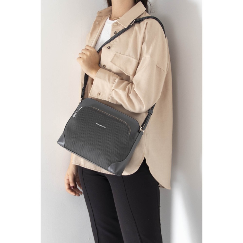 Silver Polo Mαύρη Γυναικεία τσάντα χιαστί/Messenger με μονής θήκης