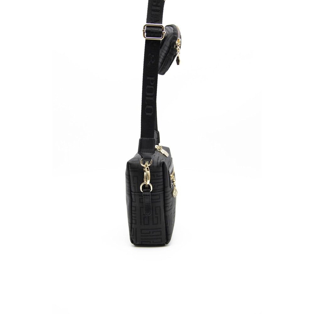 Silver Polo Μαύρη Γυναικεία Tσάντα χιαστί μονής θήκης με μικρό πορτοφόλι