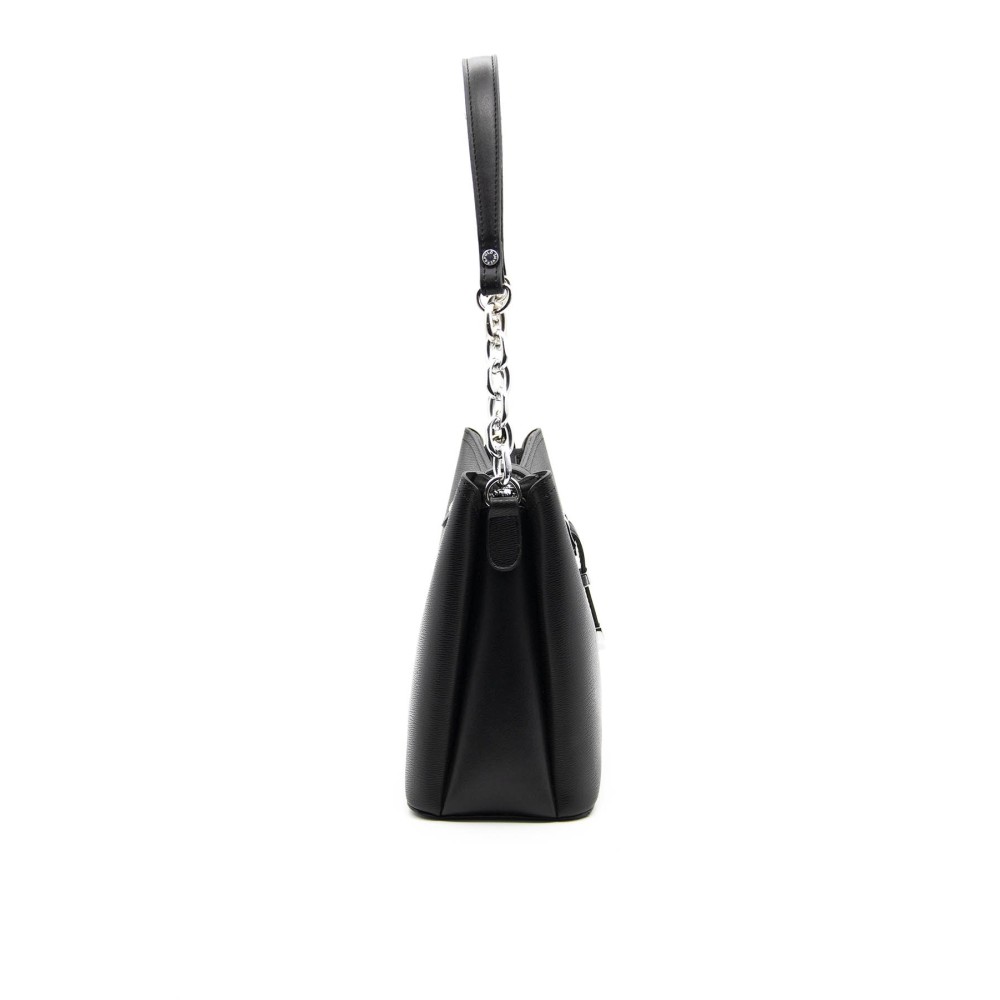 Silver Polo Μαύρη Γυναικεία τσάντα ώμου με ασημί μαγνητικό κούμπομα