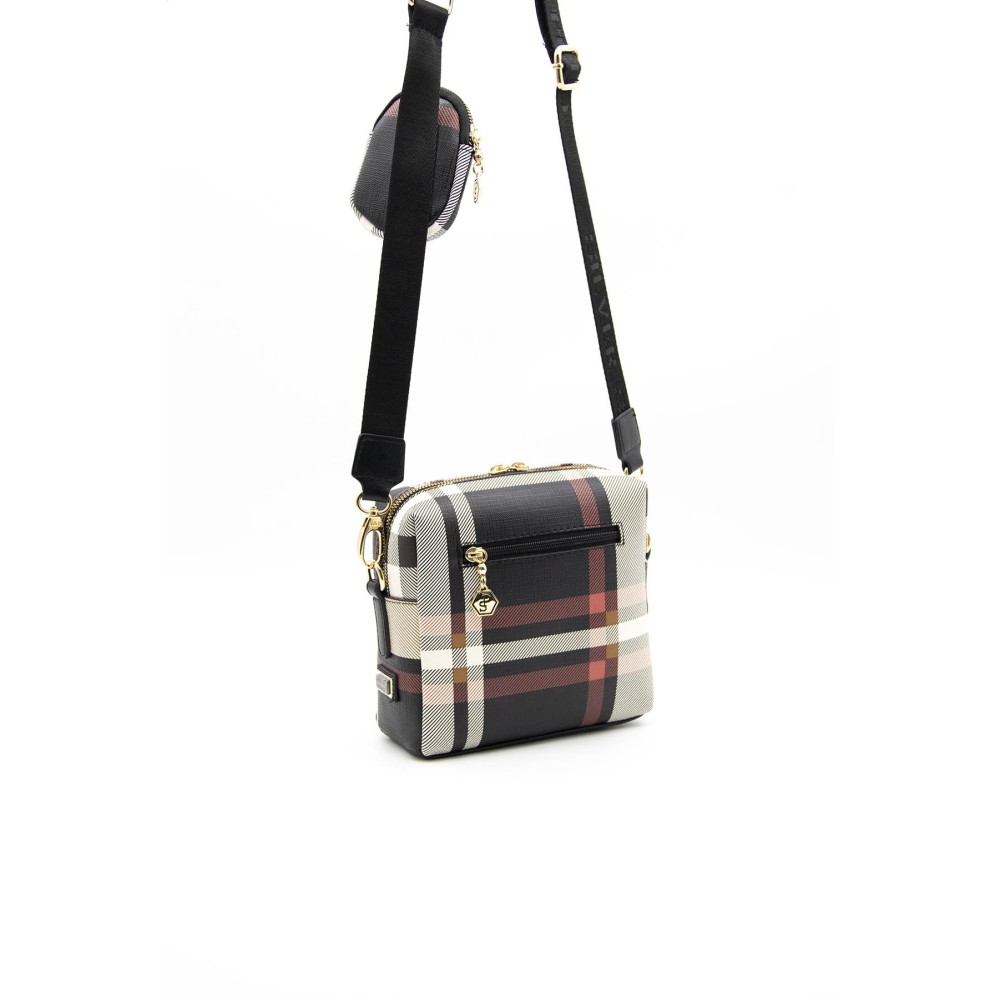 Silver Polo Μαύρη Κόκκινη Γυναικεία Τσάντα χιαστί μονής θήκης με μικρό πορτοφόλι