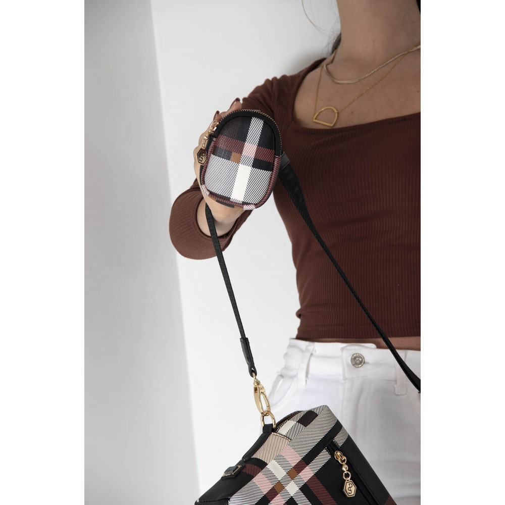 Silver Polo Μαύρη Κόκκινη Γυναικεία Τσάντα χιαστί μονής θήκης με μικρό πορτοφόλι