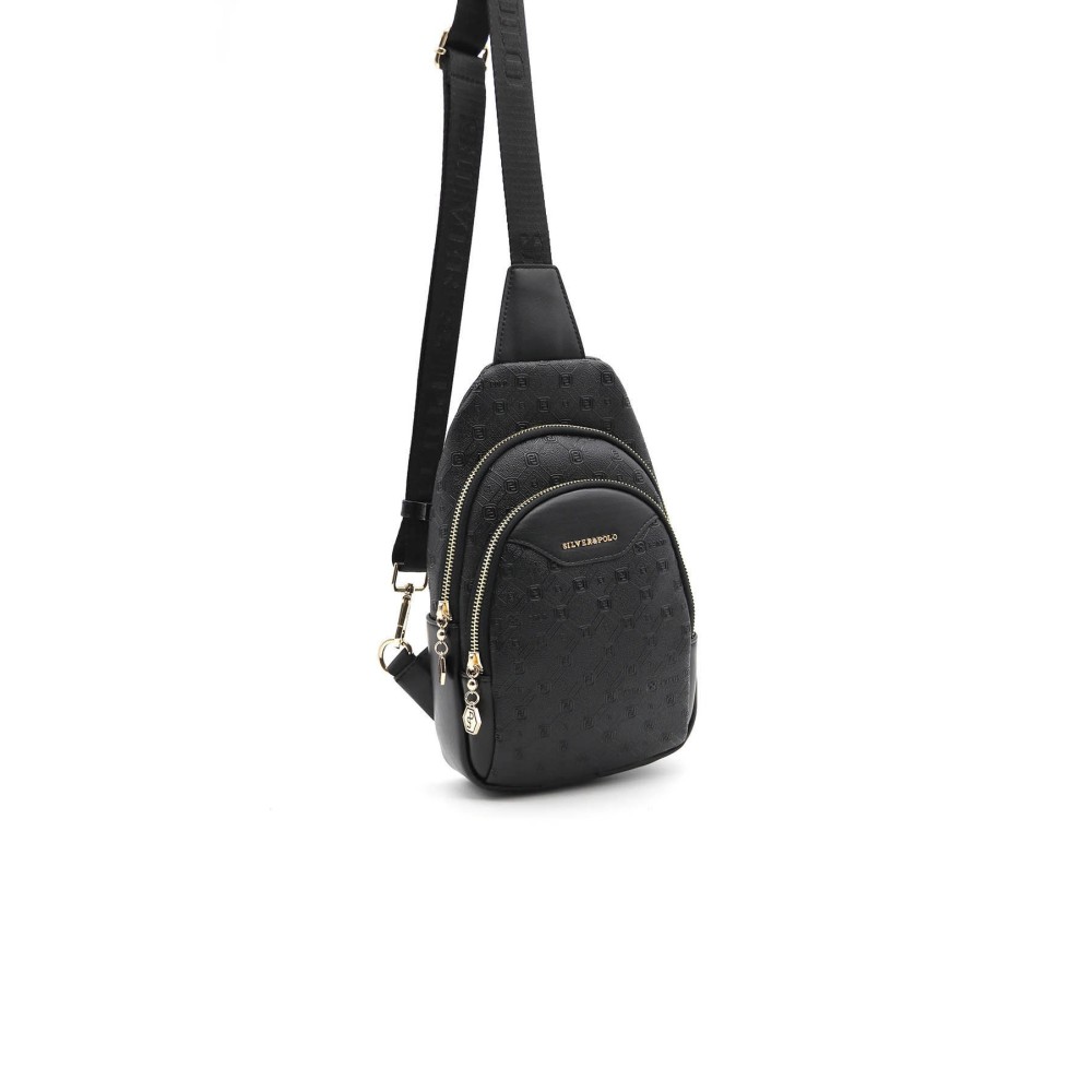 Silver Polo Μαύρη Ματ Γυναικεία Τσάντα Freebag με δύο θήκες