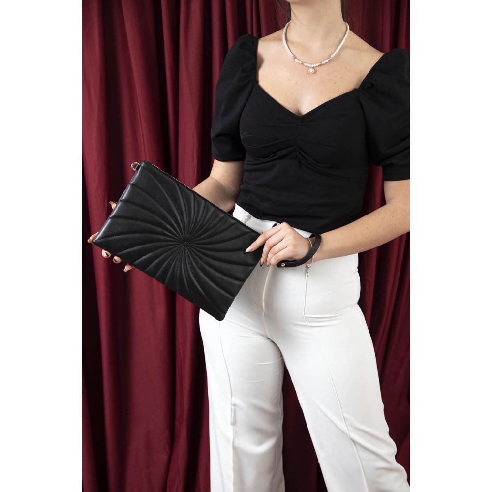 Silver Polo Μαύρη Soft Clutch τσάντα μονής θήκης με μοτίβο σπειροειδή