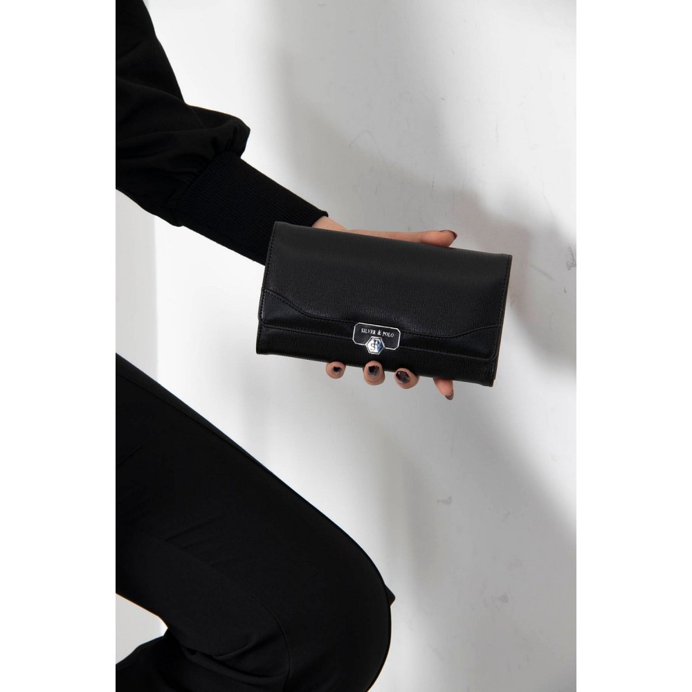 Silver Polo Μαύρο Γυναικείο Πορτοφόλι & Θήκη για Κάρτες με τέσσερις θήκες