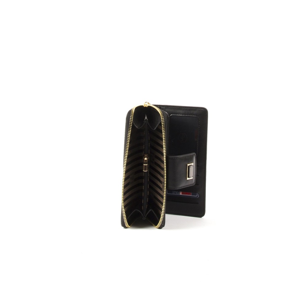 Silver Polo Μαύρο Γυναικείο Πορτοφόλι & Θήκη για κάρτες με μοτίβο καρό και μαγνητικό κούμπωμα