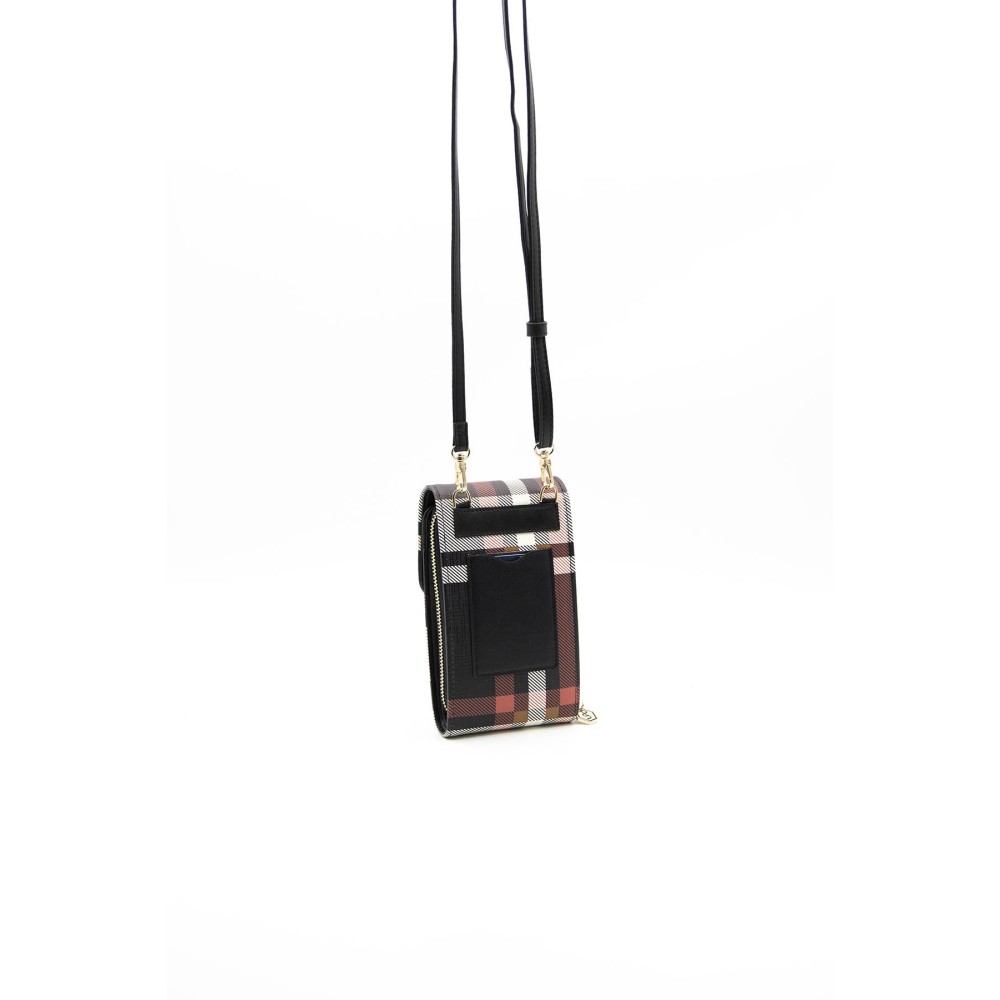 Silver Polo Μαύρο Κόκκινο Γυναικείο Πορτοφόλι & Θήκη Κάρτας/Τηλεφώνου με λουράκι και με μοτίβο καρό