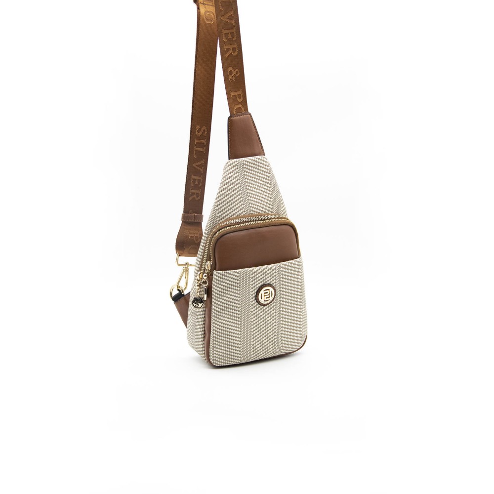 Silver Polo Μπεζ Γυναικεία τσάντα Freebag με δύο θήκες